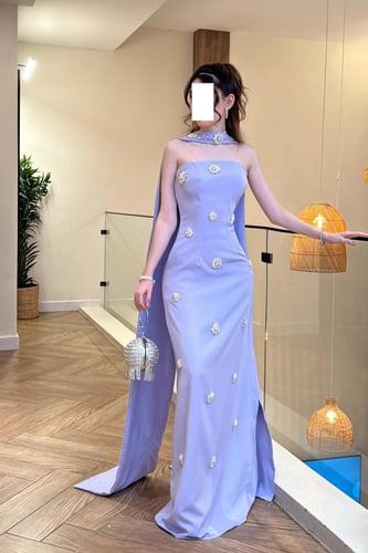 فستان سهره توب مع شال خارجي طويل لون موف فاتح