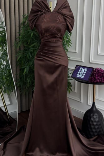 فستان سهره أوف شولدر با لون بني