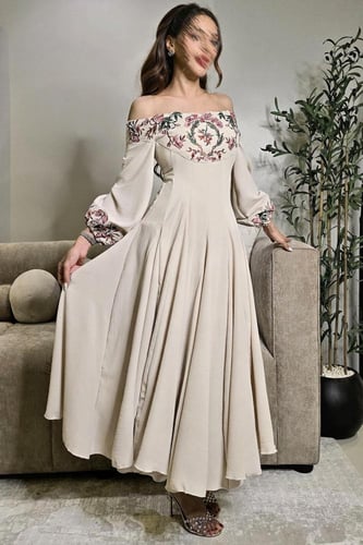 فستان اوف شولدر لون بيج