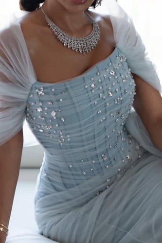 فستان سهره أوف شولدر لون سماوي