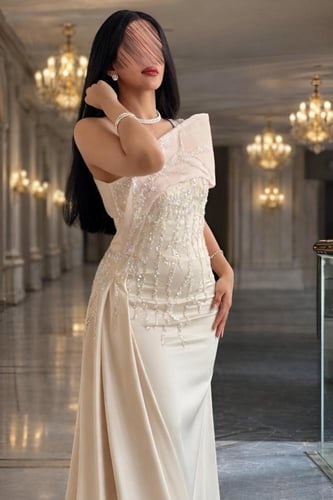 فستان سهره ناعم اوف شولدر لون بيج