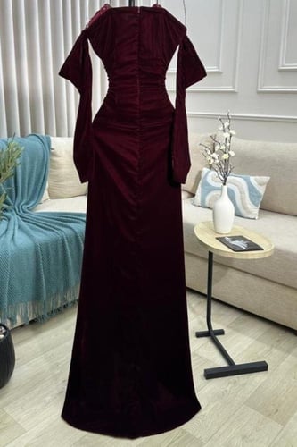 فستان سهرة أنيق شتوي لون عودي