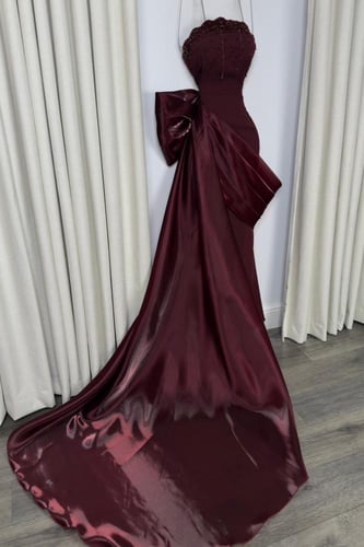 فستان سهر اوف شولدر لون عودي