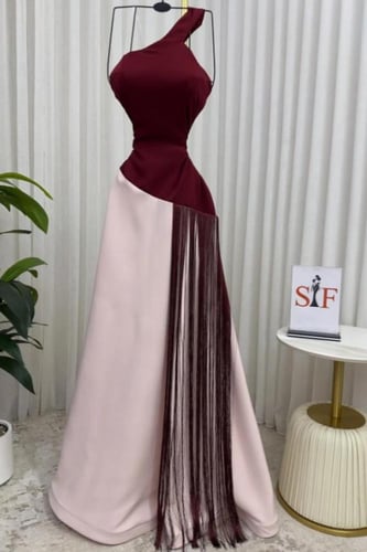 فستان سهرة انيق لون عودي