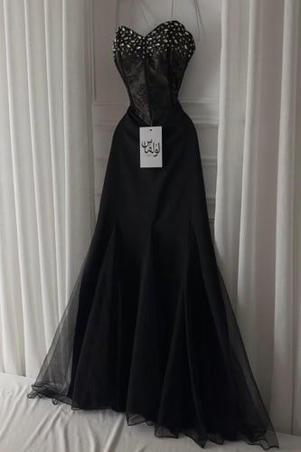 فستان سهره توب مزين بالكرستال لون أسود