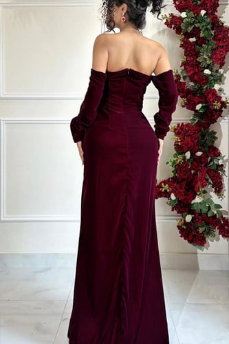 فستان سهرة أنيق شتوي لون عودي