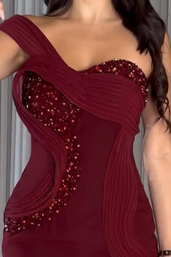 فستان سهره أوف شولدر لون احمر غامق