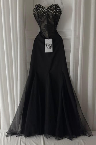 فستان سهره توب مزين بالكرستال لون أسود