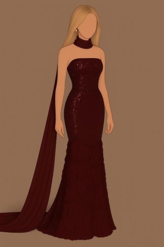 فستان سهره توب بشال خارجي لون عودي