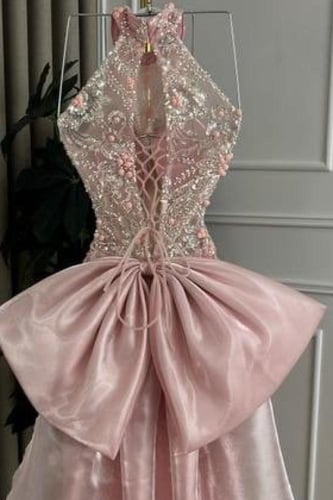 فستان سهره مشغول لون وردي