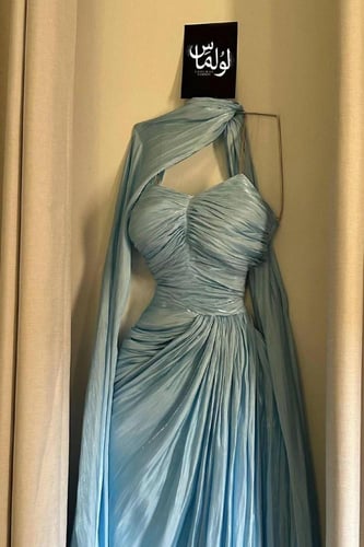 فستان سهره توب بشال خارجي لون سماوي