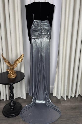 فستان سهرة أنيق بلون اسود و رمادي