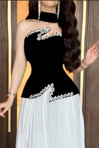 فستان سهرة أنيق بلون اسودوابيض