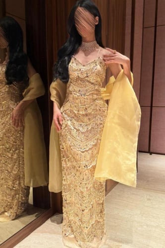 فستان سهره اوف شولدر لون ذهبي