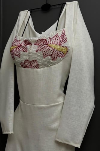 فستان ناعم اوف شولدر لون سكري