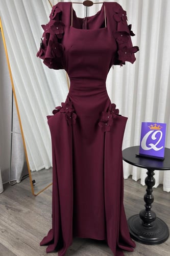 فستان ناعم اوف شولدر بالونين عودي و رمادي