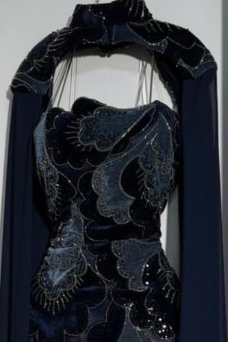 فستان سهرة انيق بلونين كحلي و بني