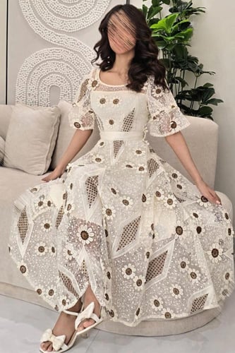 فستان ناعم اوف شولدر لون بيج