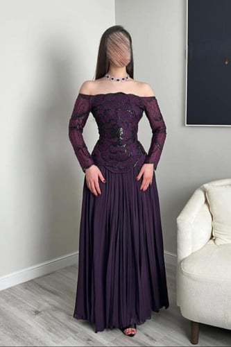 فستان سهرة أنيق بعدة الوان عودي و بني و موف