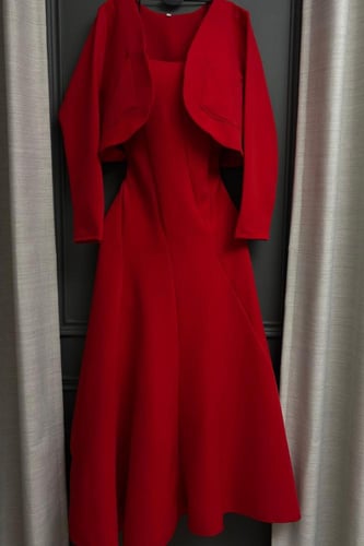 فستان ناعم اوف شولدر لون احمر