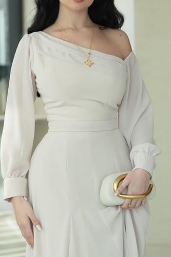 فستان ناعم اوف شولدر لون بيج