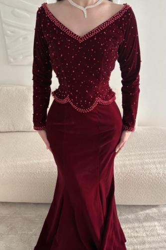 فستان سهرة أنيق شتوي لون عودي