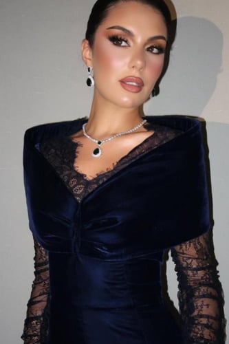 فستان سهرة أنيق شتوي لون كحلي