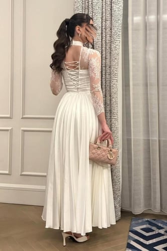 فستان سهره ناعم اوف شولدر لون ابيض