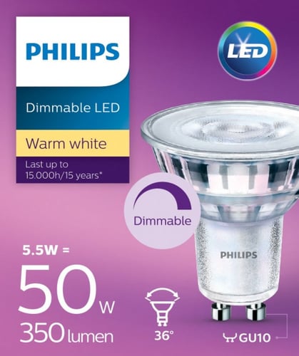 اسبوت (ليد) كلاسيكي قاعدة GU10 ديمر ابيض دافئ 5.5...