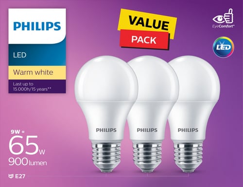 علبة توفير لمبة ليد عدد ثلاثة ابيض دافئ 9 واط ( GE...