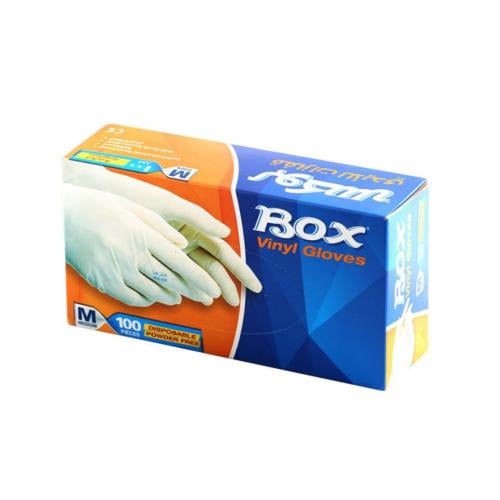 Box | قفازات فينيل خالية من البودرة مقاس M - ( 100...