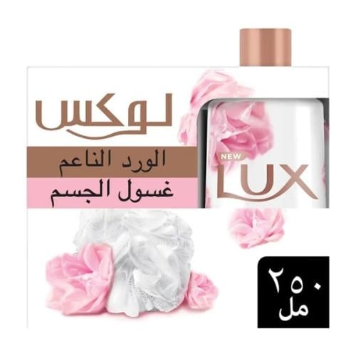 لوكس جل استحمام 250 مل الورد الناعم مع ليفه