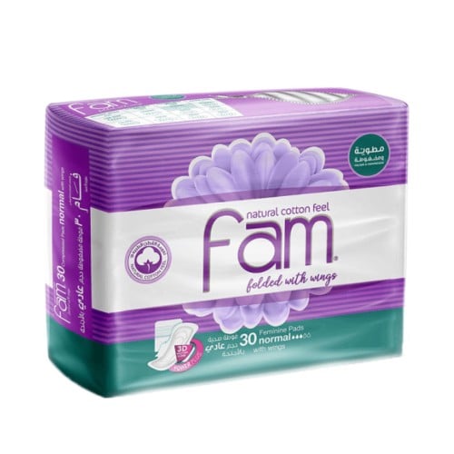 فام | 30 فوطة صحية مضغوطة و مطوية بالاجنحة | حجم ع...