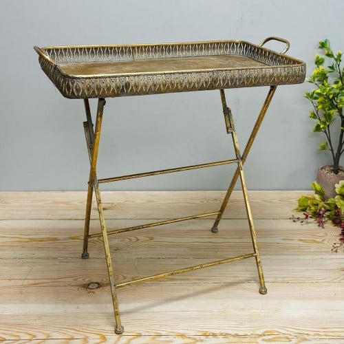 طاولة كوفي وضيافة حديد ذهبي معتق