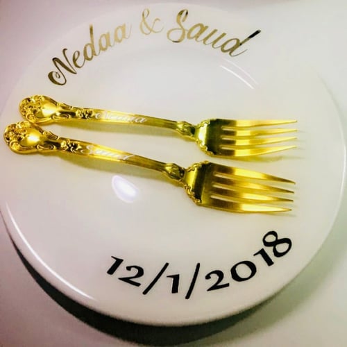 طقم شوك للزفاف باللون ذهبي