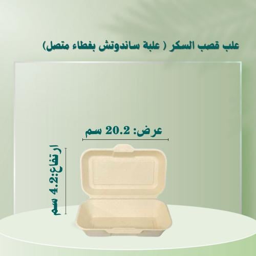 علبة ساندوتش قصب السكر بغطاء متصل