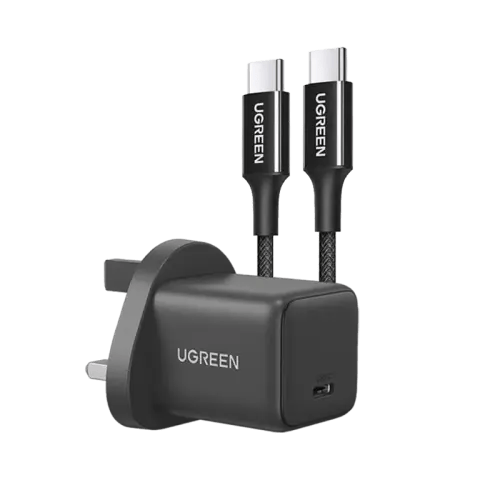 شاحن يوجرين 30 واط سريع GaN مع كابل USB-C - اسود