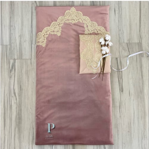 سجادة صلاة مخمل بالديباج لون وردي