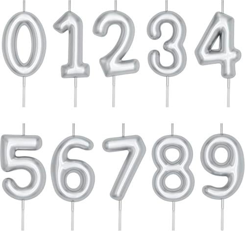 شمعة رقم فضية بارزة للحفلات – 6 سم