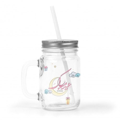 كوب ميسون جار بتصميم عيد مبارك