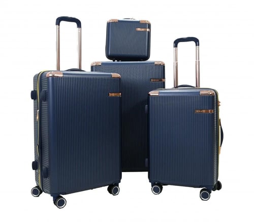 طقم شنط سفر فايبر من 5 قطع مع شنطة مكياج تصميم فاخ...