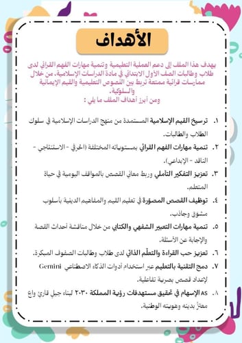 ملف الفهم القرائي لمادة الدراسات الإسلامية للصف ال...