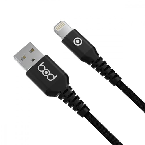 كيبل ايفون 2 متر قماش أسود ماركة بود bod