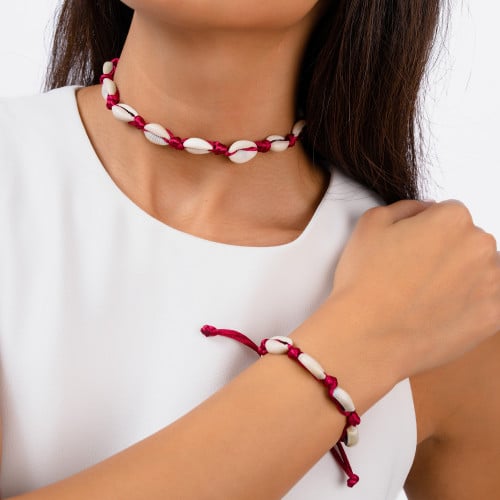 طقم شوكر وأسورة الصدف - اللون الأحمر