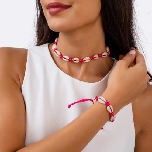 طقم شوكر وأسورة الصدف - اللون الفوشي