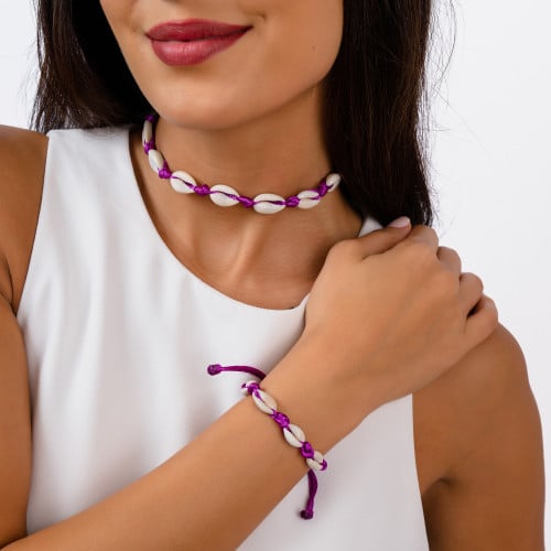 طقم شوكر وأسورة الصدف - اللون الموف