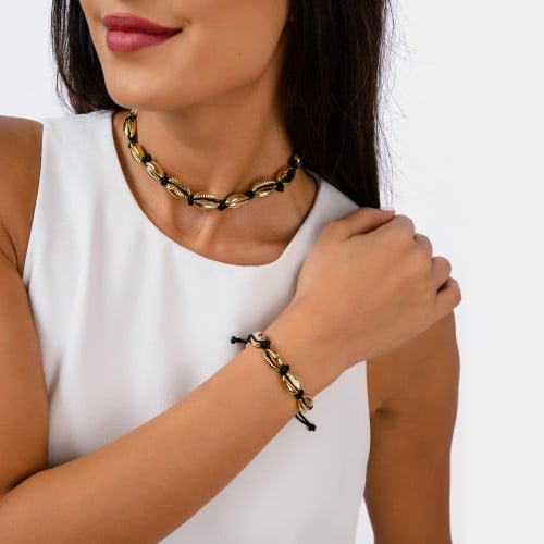 طقم شوكر وأسورة الصدف - أسود وذهبي