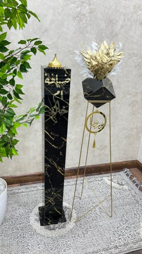 مباخر استقبال اسود بذهبي مع فازات ورد
