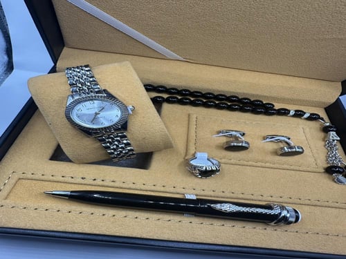 طقم ساعة اطفال فضي