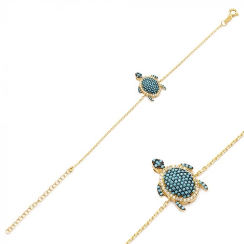 سوار على شكل السلحفاة مزين بحبات الزيركون الملونة...